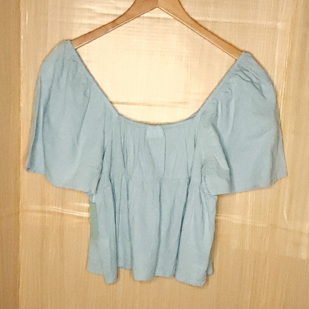 Abound New Plus Womens Blue Off The Shoulder Cropped Top 1X - Picture 2 of 6